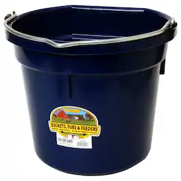 Little Giant - Flat Back Plastic Animal Feed Bucket, Metal Handle, 20 Qt - NAVY