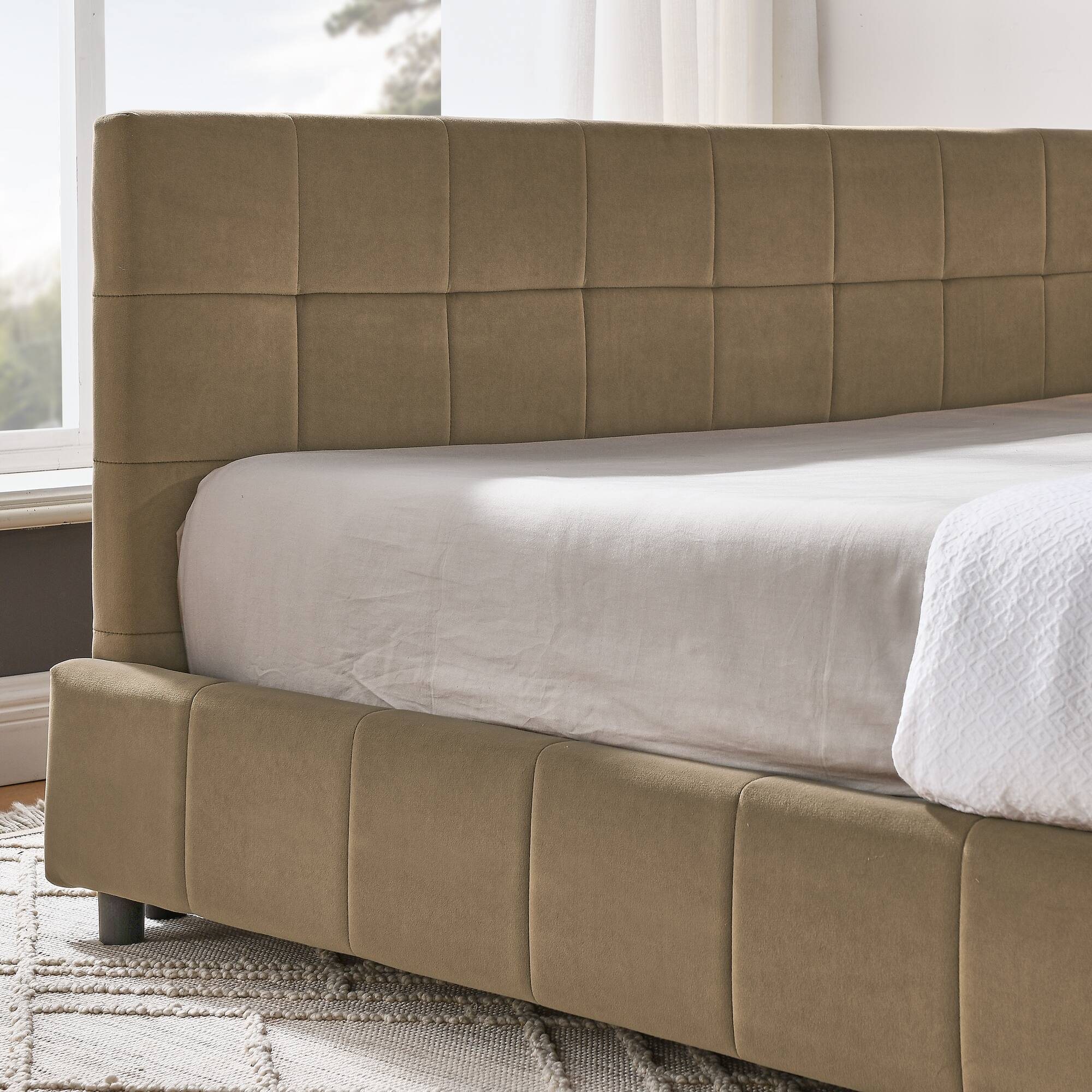 Alt View 1. Anysun - Full Velvet Tufted Sofa Bed Frame - with Comfortable Backrest & Armrests for Bedroom or Living Room - Brown.