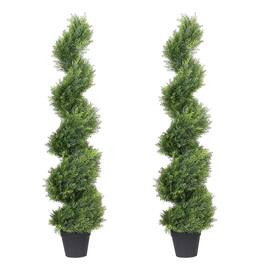 TECH SAFARI - Artificial Topiary Trees Set Of 2 Faux Cedar Cypress Spiral Outdoor - Plants For Garden Front Porch Indoor - Default