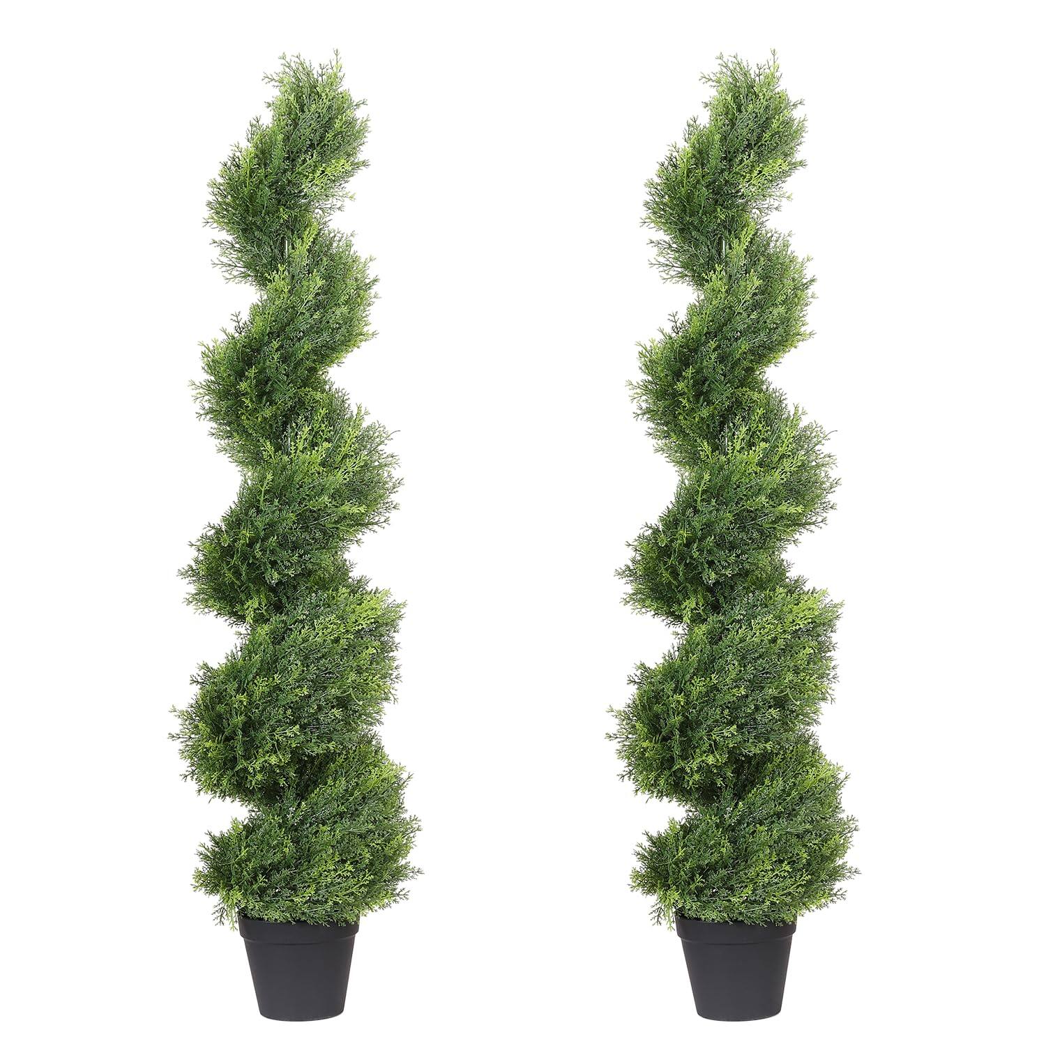 Front. TECH SAFARI - Artificial Topiary Trees Set Of 2 Faux Cedar Cypress Spiral Outdoor - Plants For Garden Front Porch Indoor... - Default.