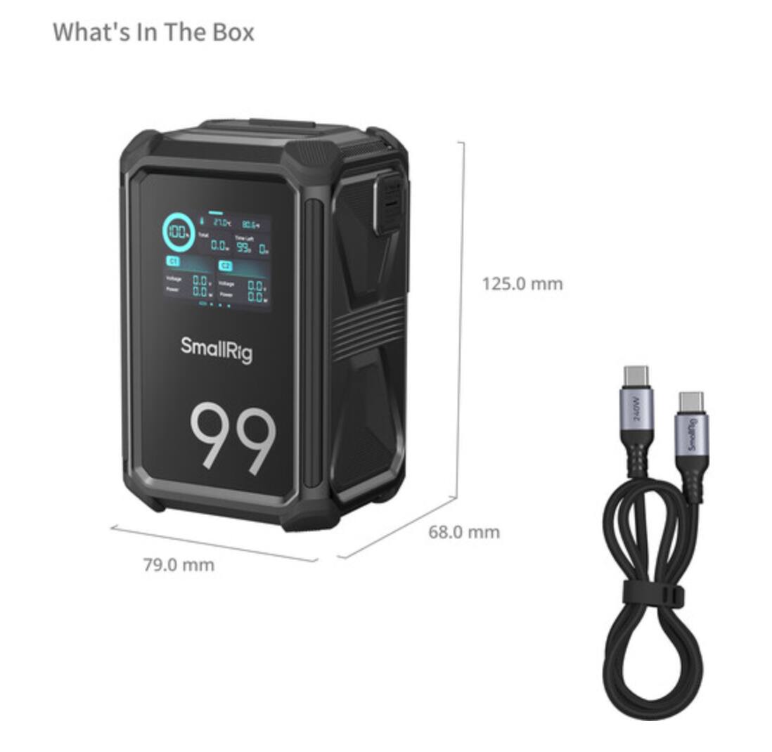 What's In The Box  
I 2154  
00 0.0. 99 P CY C3 0.0 00 0.0 0.0 125.0 mm  
SmallRig  
99 240W  
68.0 mm  
79.0 mm