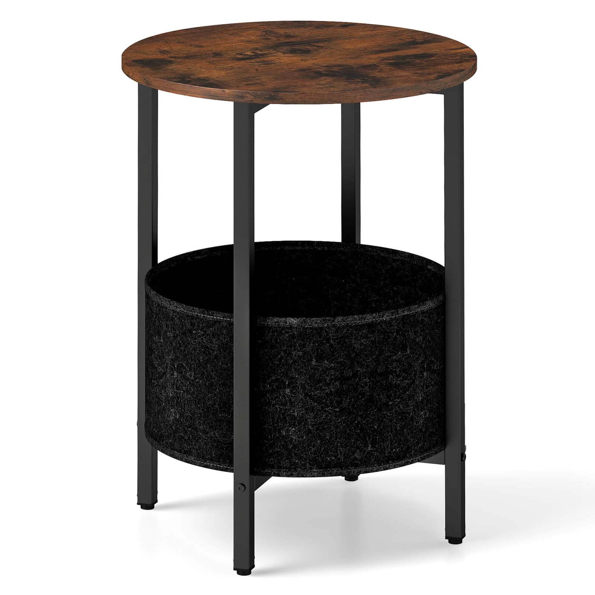 Alt View 1. Costway - 1 PCS Round End Table with Felt Storage Basket Sturdy Metal Frame Perfect for Bedroom - Rustic Brown/Black.