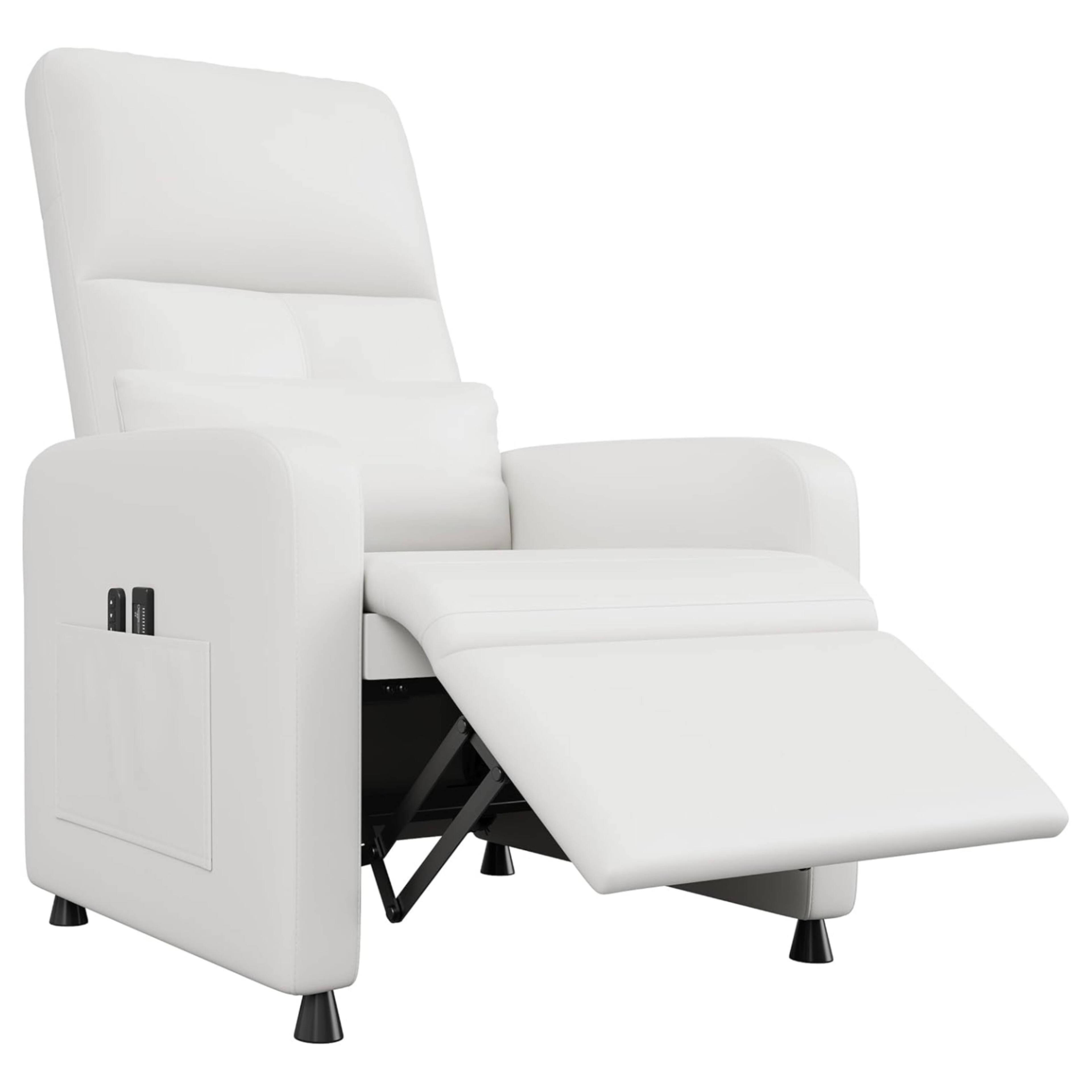 Front. Acekool - Adjustable Electric Power Recliner Chair, PU Leather Single Sofa for Living Room, White - White.