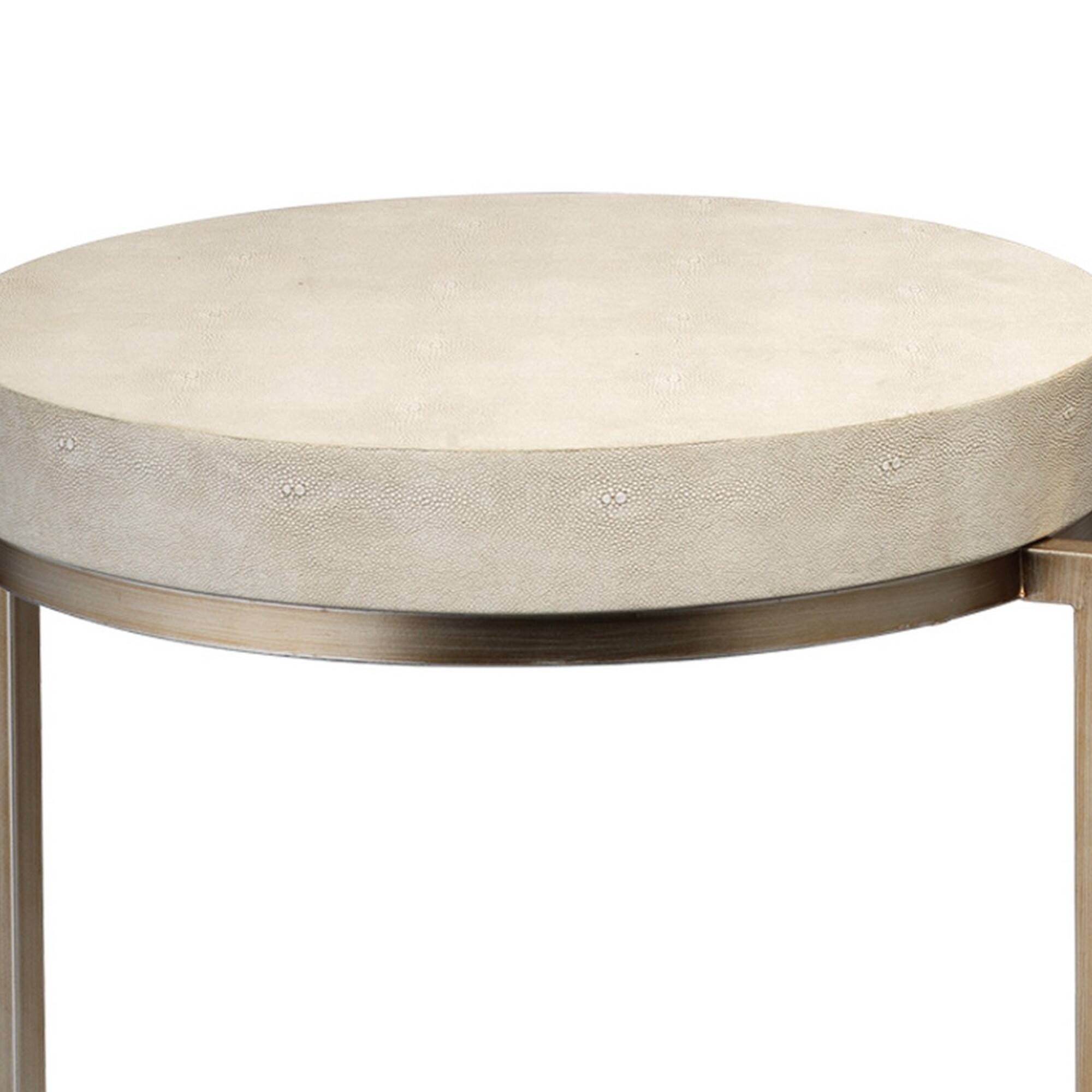 Angle. Manhattan Lane - Metal Side Table with Round Top and Bottom - White and Gold.