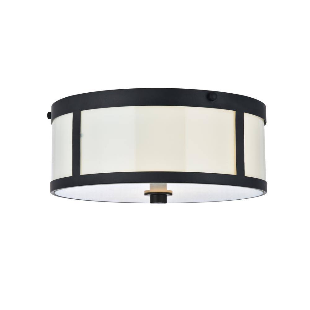 Alt View 3. Living District - Hadrian 2 light 12 inch flat black flush mount - Flat Black And White.
