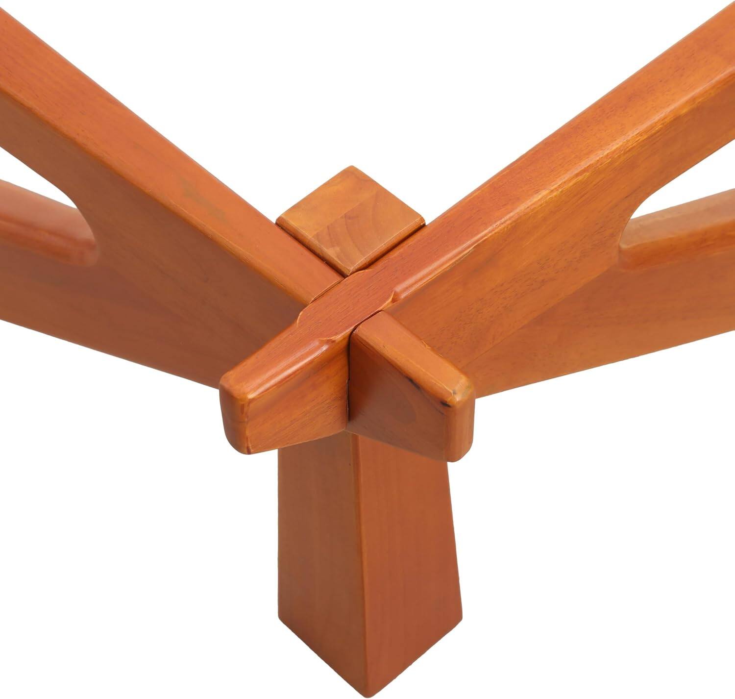 Alt View 4. LeisureMod - Imperial Modern Triangular Tempered Glass Coffee Table with Cross-Brace Wooden Base for Home & Living Room - Light Walnut.