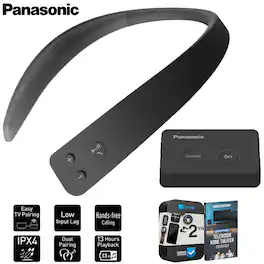 Panasonic - WN10 Wireless Wearable TV Neck Speaker w/ 2 Year Warranty Bundle
