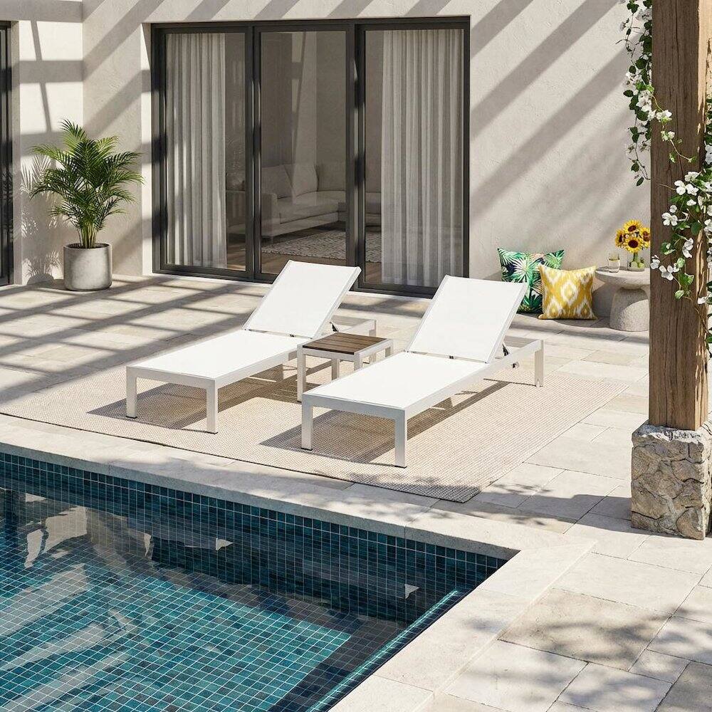 Angle. Outdoor Escape - Outdoor Lounge Furniture Set In Durable Aluminum With Comfortable Seating - White.