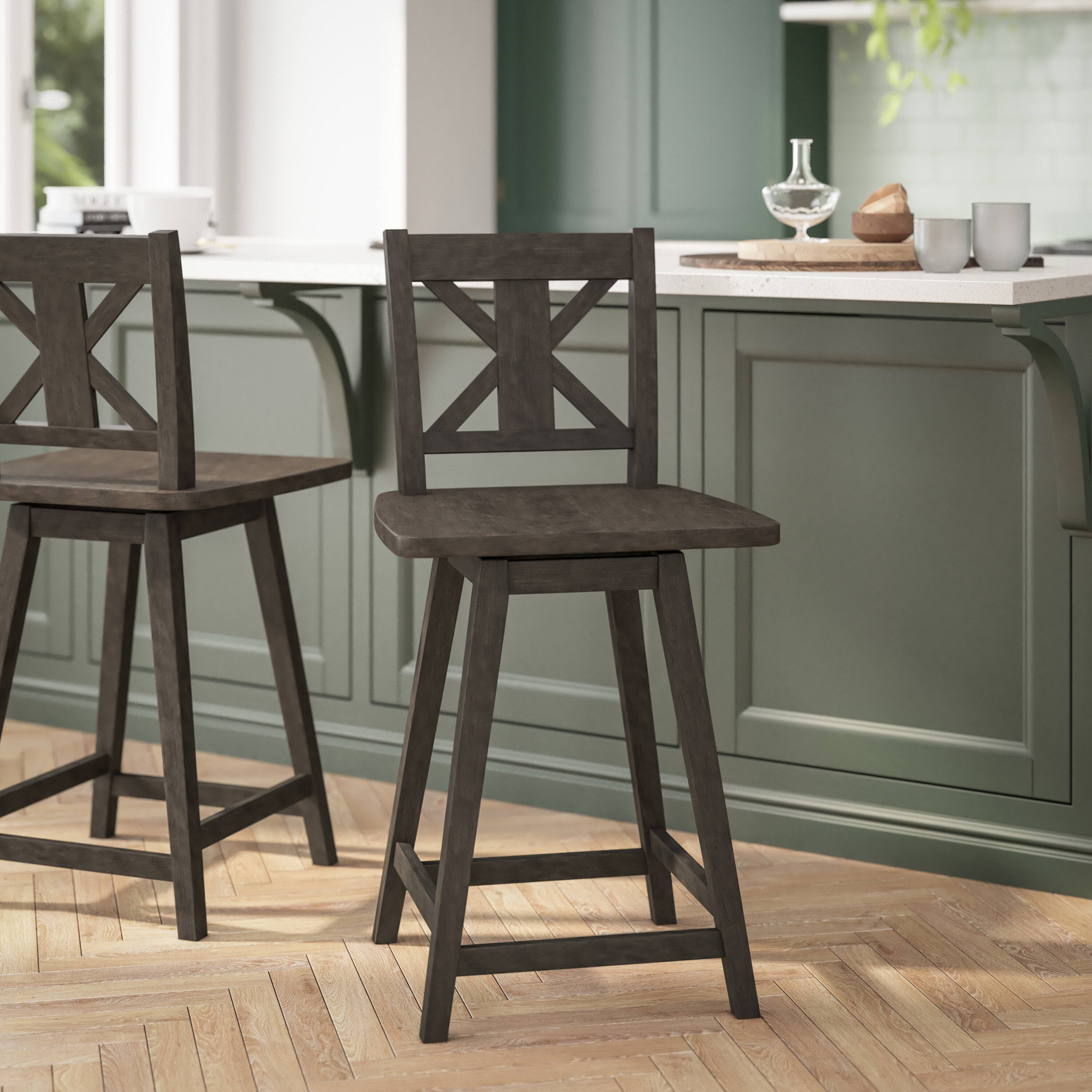 Alt View 2. Flash Furniture - Gwendolyn Commercial Grade Solid Wood Modern Farmhouse Swivel Counter Height Barstool in Gray Wash Walnut - Gray.
