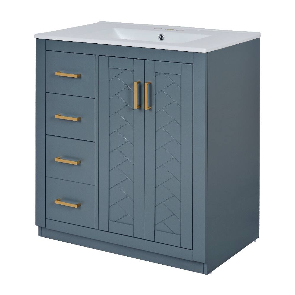 Alt View 7. Loheer - Loheer 30 Inch Bathroom Vanity with Sink Blue Freestanding Solid Wood Frame Cabinet - Blue.