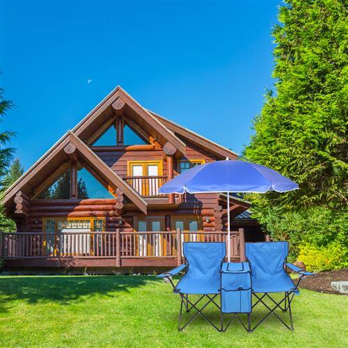 Alt View 5. Winado - Folding Beach Chairs with Umbrella, 2-Camping Chairs with Canopy, Cooler Fold-Up Table, Carrying Bag for Adults Outdoor - Blue.