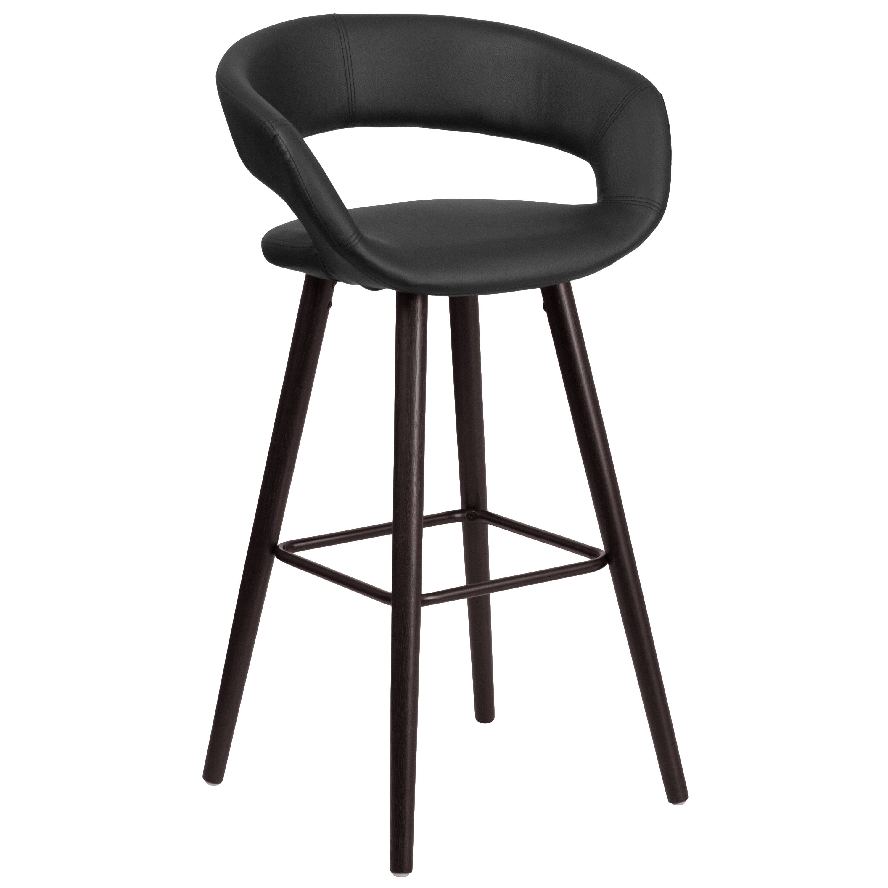 Alt View 1. Emma + Oliver - 29"H Wood Rounded Open Back Barstool - Black.