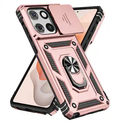 Front. UUCOVER - Shockproof Case for Motorola G Stylus 5G (2025) Slide Camera Cover Ring Stand TPU+PC Rugged Protective Back Case - Rosegold.