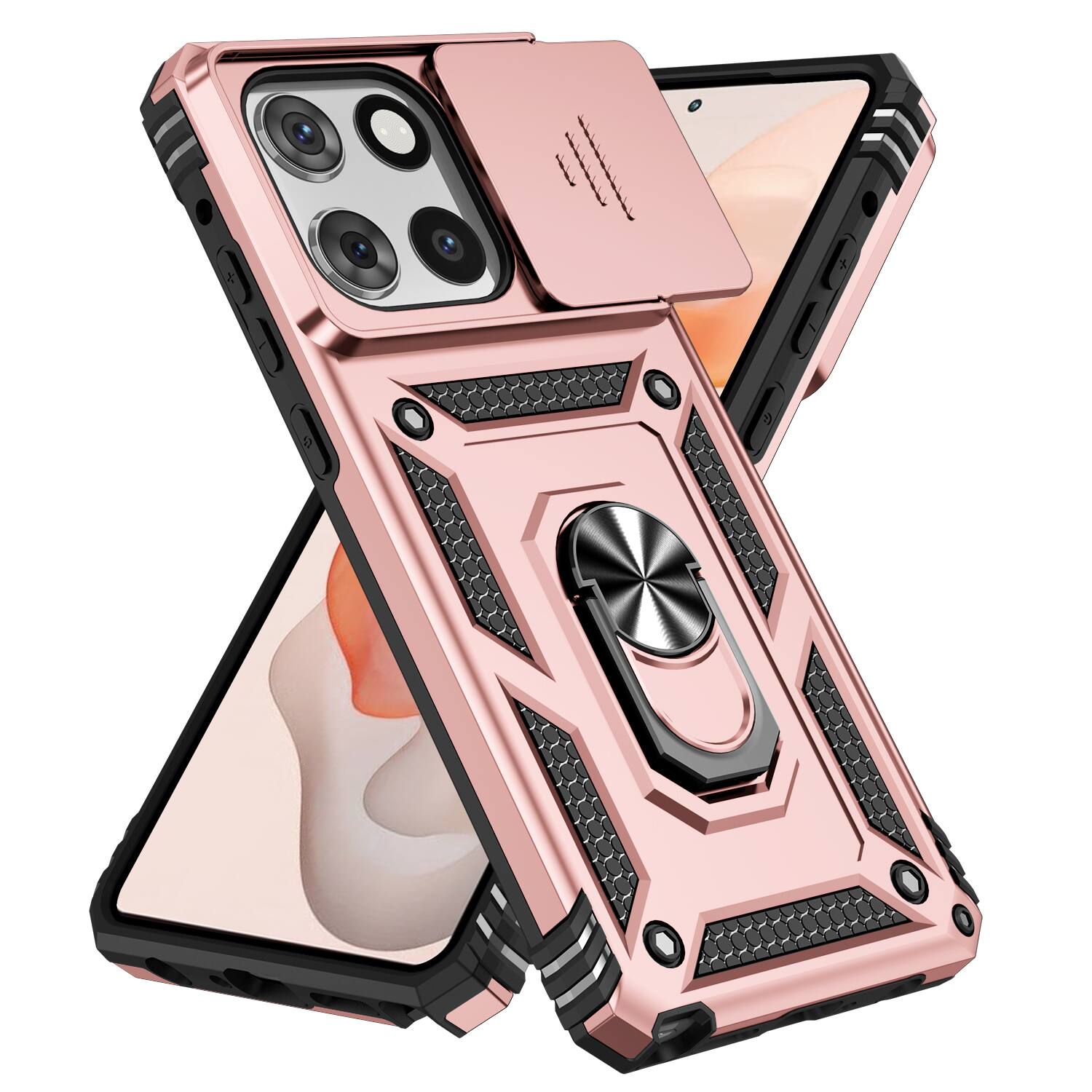 Front. UUCOVER - Shockproof Case for Motorola G Stylus 5G (2025) Slide Camera Cover Ring Stand TPU+PC Rugged Protective Back Case - Rosegold.
