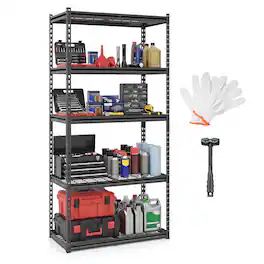 Gymax - 5-Tier Metal Shelving Unit w/Adjustable Wire Racks 2000 lbs Capacity for Home - Black