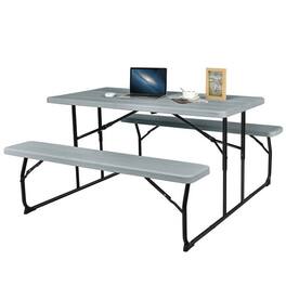 Hivvago - Grey Folding Picnic Table with 2 Benches Outdoor Patio Dining Set - Gray