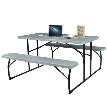 Front. Hivvago - Grey Folding Picnic Table with 2 Benches Outdoor Patio Dining Set - Gray.