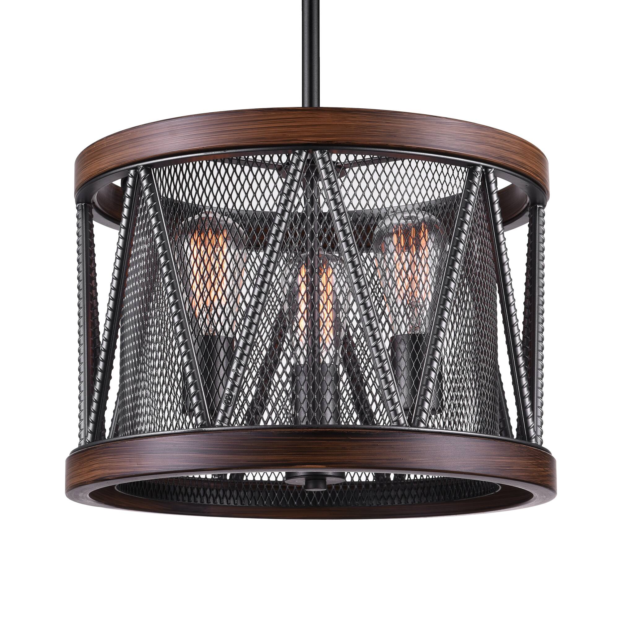 Angle. CWI Lighting - Parsh 3 Light Drum Shade Chandelier With Pewter Finish - Pewter.