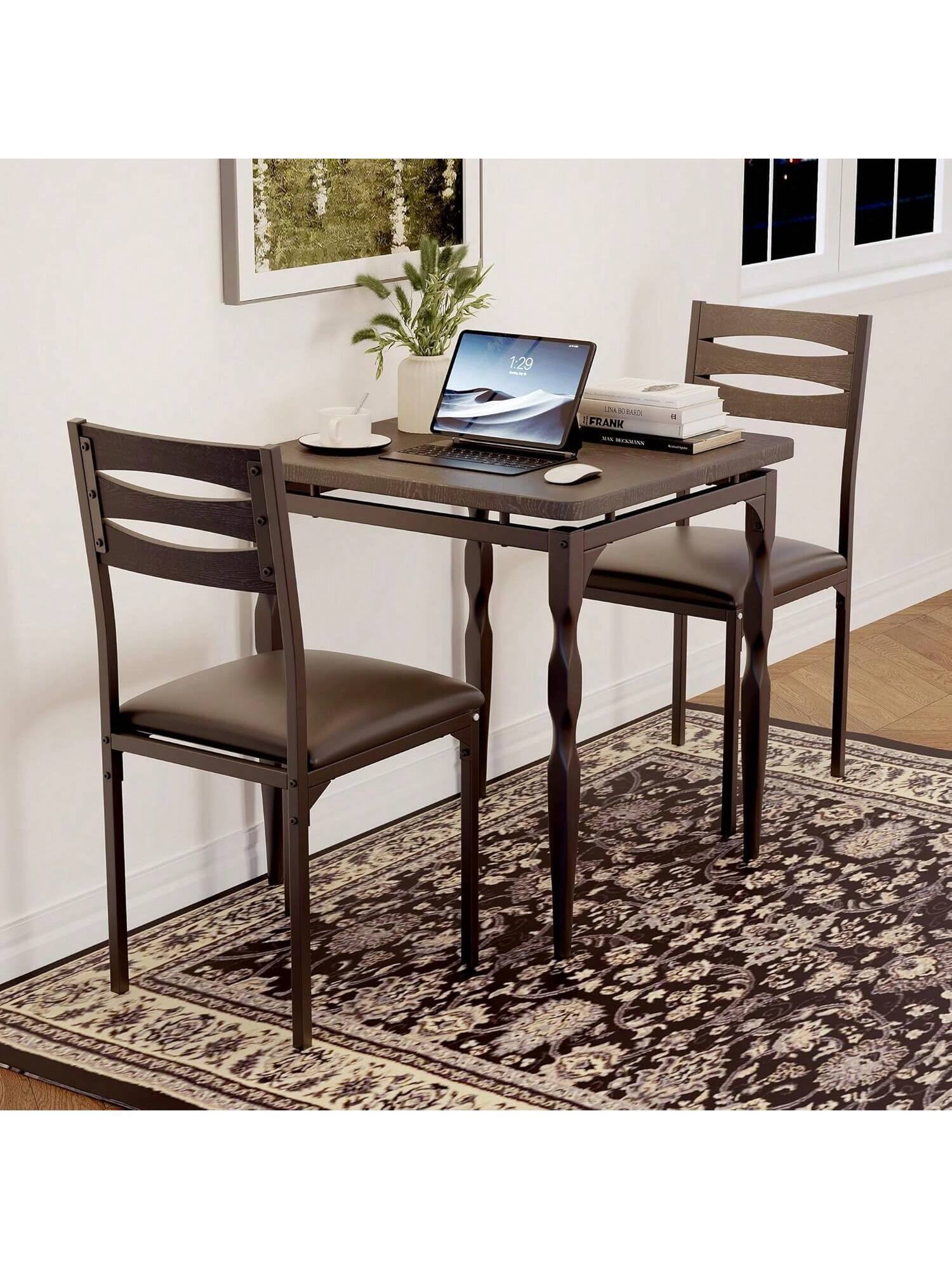 Acekool - Kitchen Table Home Dining Table Set For 2 Dining Table And Chairs Set Of 2 for Dining Room, Home Office, Living Room - Black