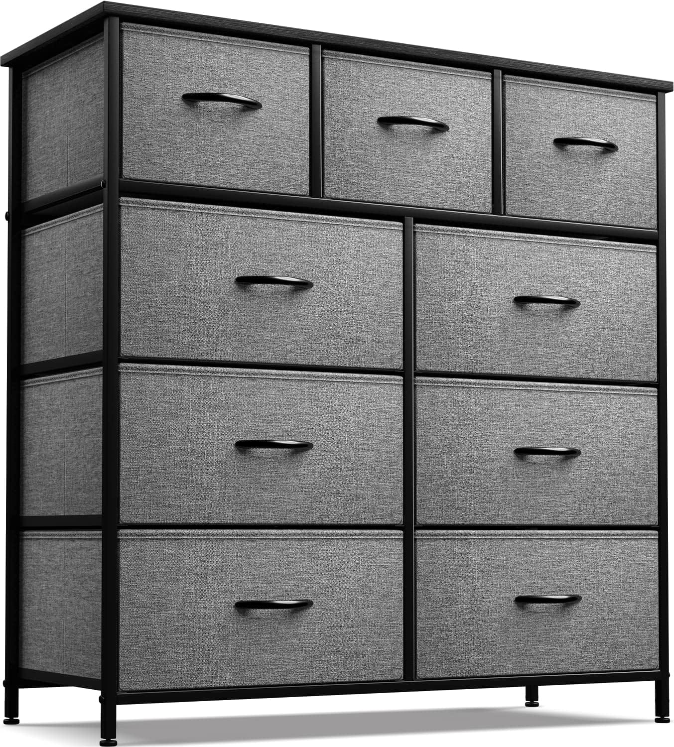 Sorbus - 9 Drawers Dresser - Furniture Storage for Bedroom, Closet, and More - Steel Frame, Wood Top, Fabric Bins - Black