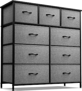 Sorbus - 9 Drawers Dresser - Furniture Storage for Bedroom, Closet, and More - Steel Frame, Wood Top, Fabric Bins - Black