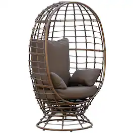 Outsunny - Wicker Egg Chair, 360 Rotating Indoor Outdoor Boho Basket Seat with Cushion and Pillows for Backyard, Porch, Patio - Brown