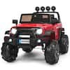 Front. Costway - Costway 12V Kids Ride On Truck RC Car w/ LED Lights Music Trunk - Red.