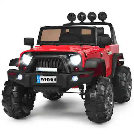 Front. Costway - Costway 12V Kids Ride On Truck RC Car w/ LED Lights Music Trunk - Red.