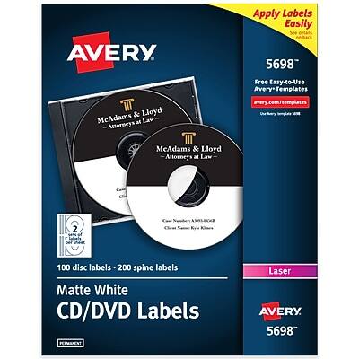 Avery - Laser CD Labels, 2 Labels/Sheet, 50 Sheets/Pack, 100 Labels/Pack (5698) - White