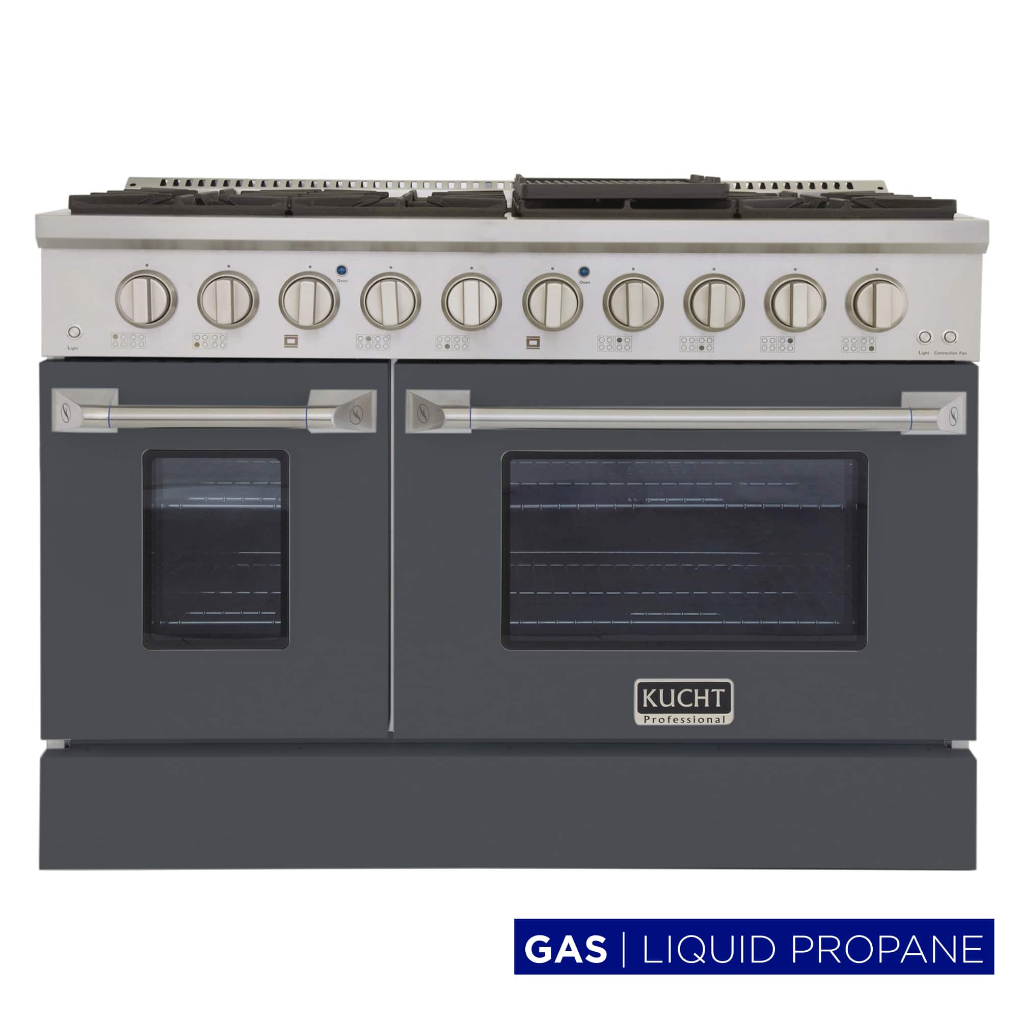 Kucht - 48 in. 6.7 cu. ft. Propane Gas Range with Sealed Burners and Two Ovens - One Convection - in Cement Grey - Cement Gray