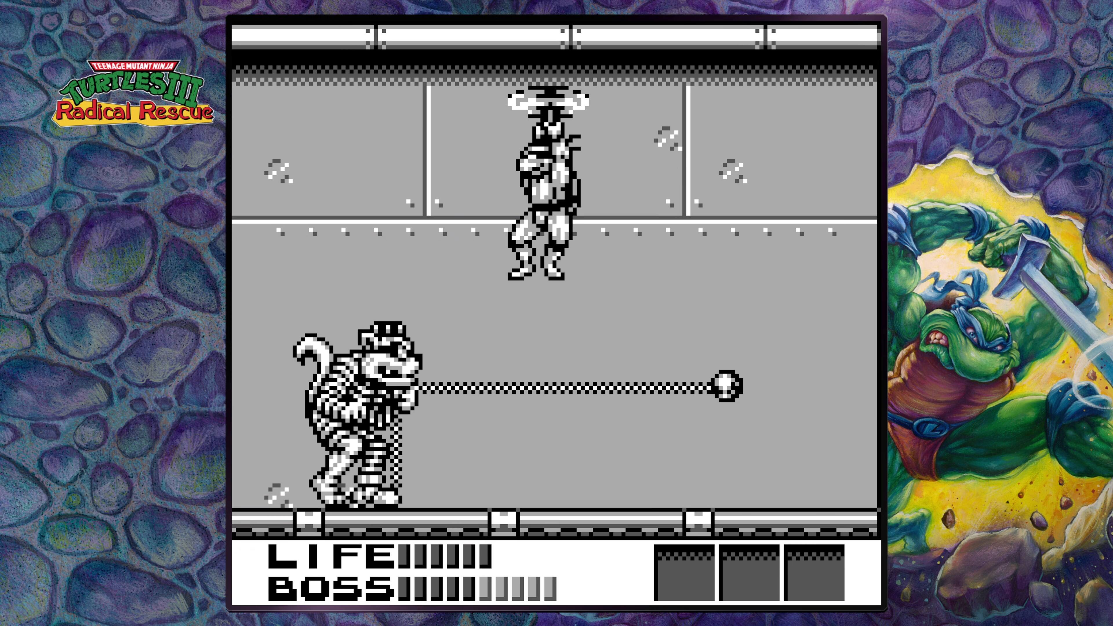 The text on the image is grouped and corrected as follows:

"Teenage Mutant Ninja Turtles: Radical Rescue"
"Life Boss"