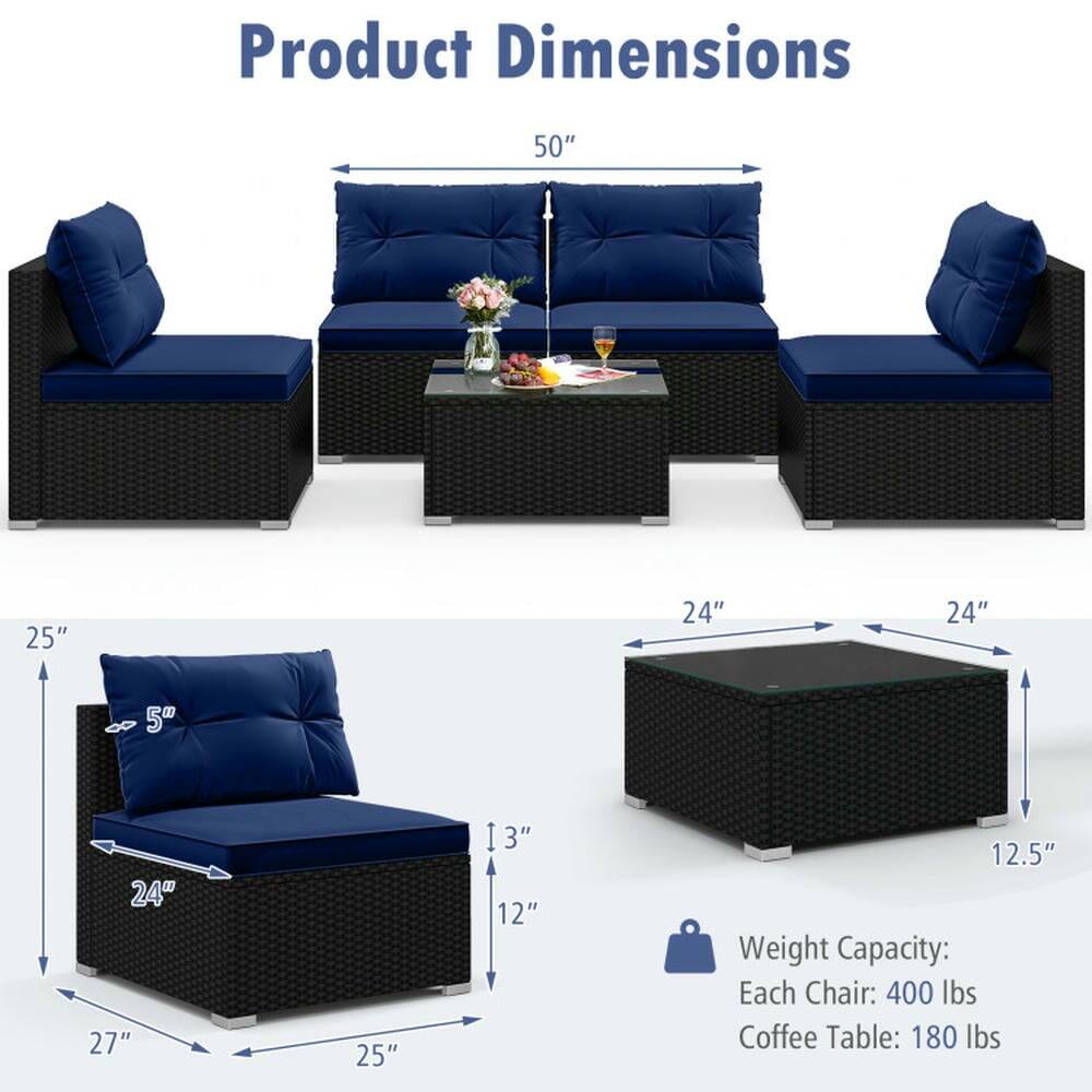 Product Dimensions:  
- 50"  
- 25"  
- 24"  
- 24"  
- 5"  
- 24"  
- 27"  
- 25"  
- 13"  
- 12"  
- 12.5"  

Weight Capacity:  
- Each Chair: 400 lbs  
- Coffee Table: 180 lbs