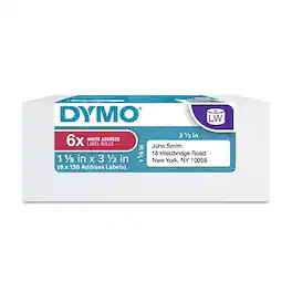 DYMO - LabelWriter Mailing Address Labels, 3-1/2" x 1-1/8", 130 Labels/Roll, 6 Rolls/Box - Black on White