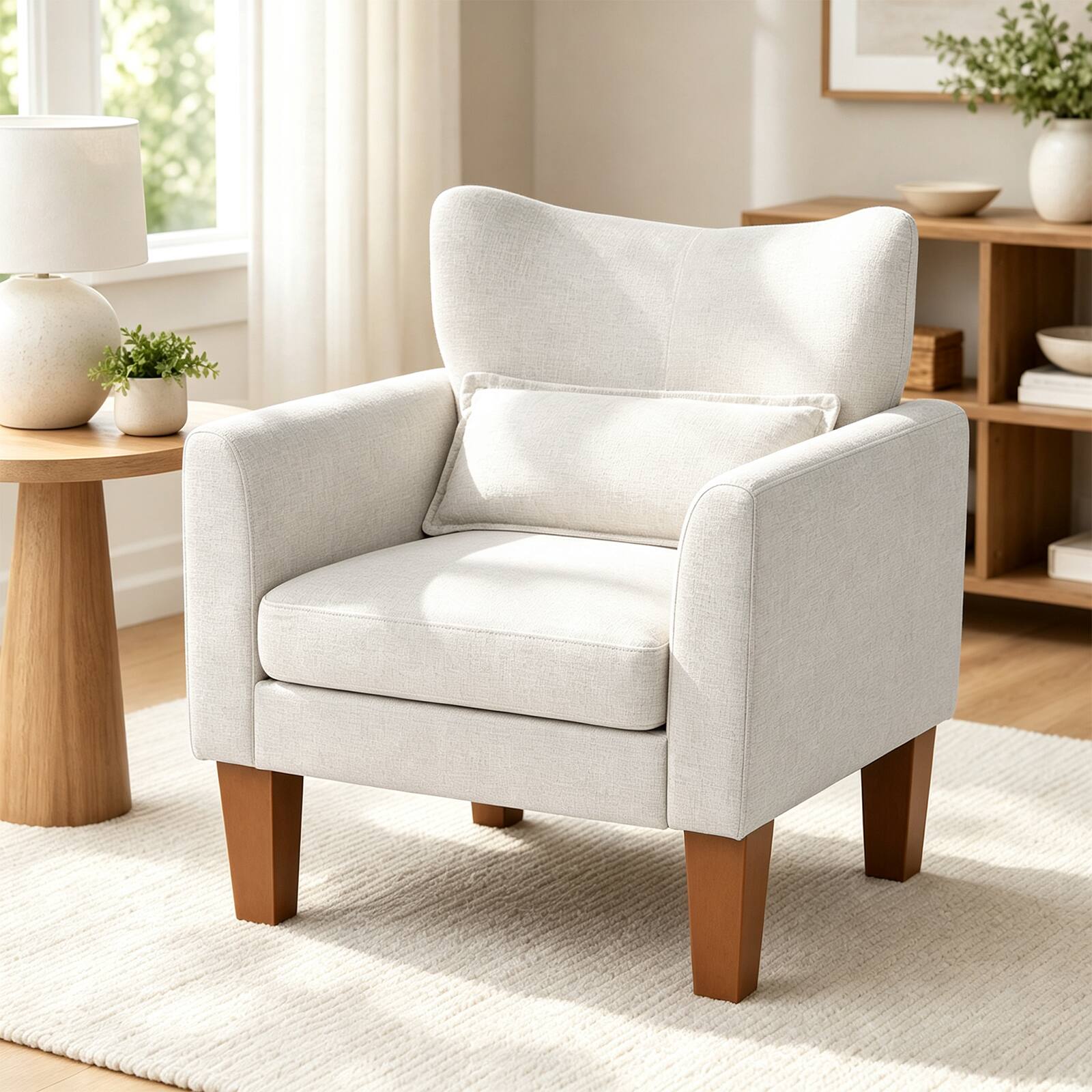 Alt View 3. Costway - Costway 2 PCS Modern Accent Chair with Removable Seat Cushion & Pillow, Strong Support Legs - Beige.