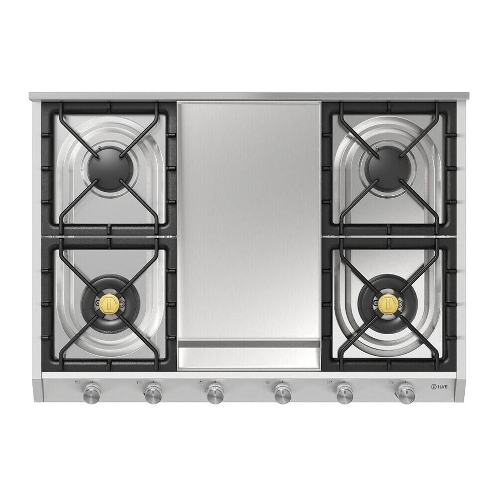 Alt View 3. ILVE - ILVE Professional Plus II Series 36 in. Gas Cooktop with 6 Sealed Burners + Griddle (Liquid Propane, Satin Trim) - Stainless Steel.