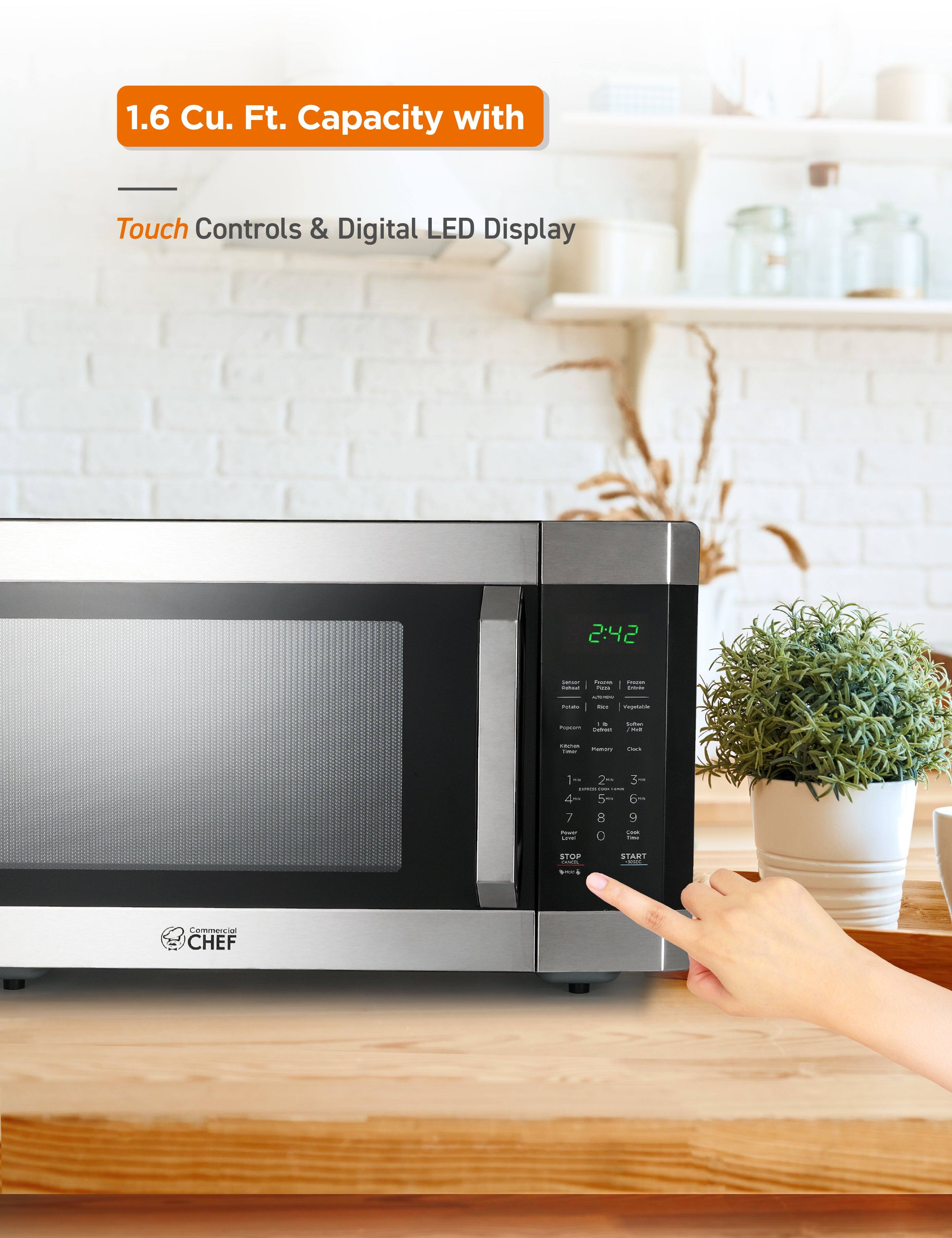 1.6 Cu. Ft. Capacity with Touch Controls & Digital LED Display
2:42 - : - : - : : - ... - - | -o - i - - /a I - 2 3 CE - - - 5 6 / 8 9 - - i . I STOP START Commercial CHEF