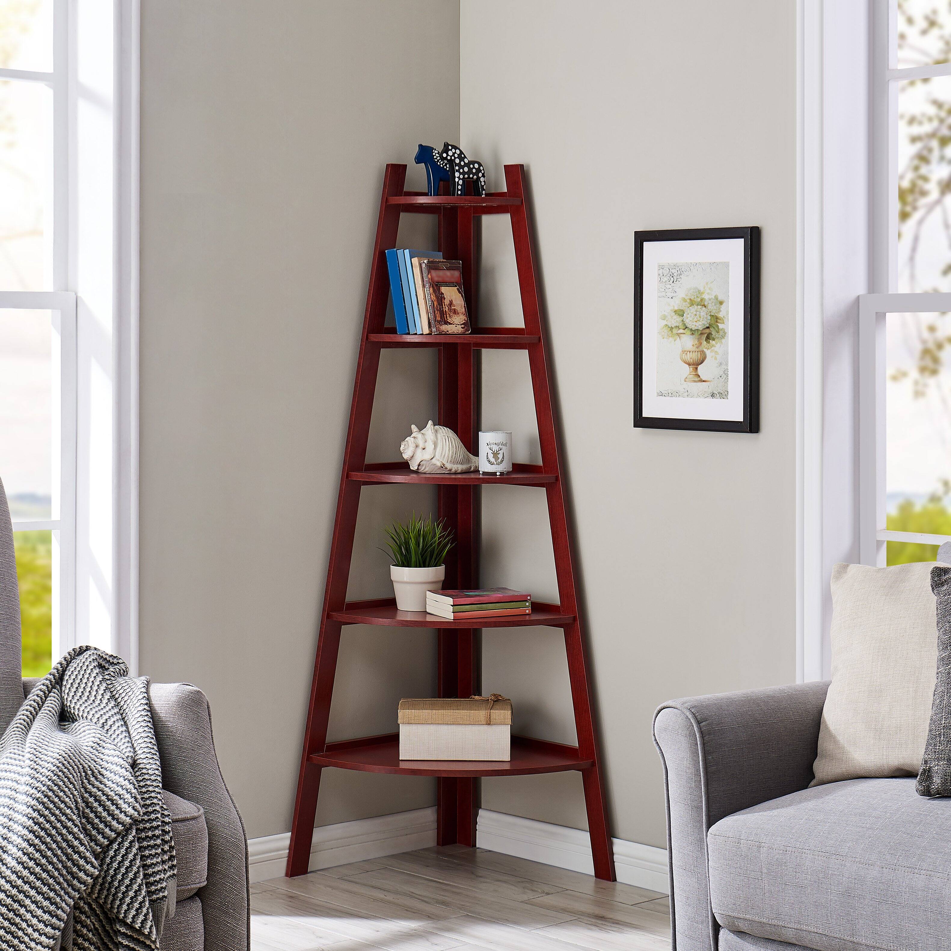 Angle. Danya B - 5-Tier Pyramid Corner Display Shelves - Cherry - Cherry.