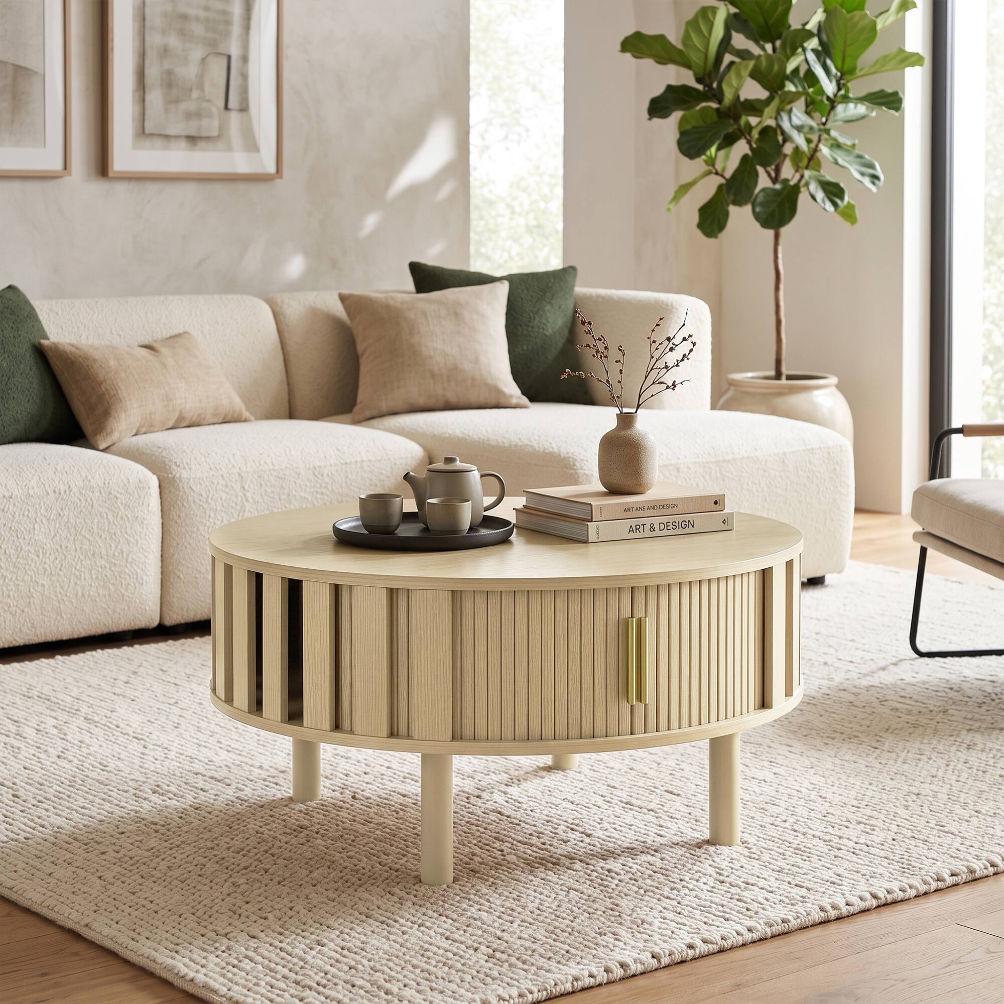 Ihomeadore 31.5" Mid Century Modern Fluted Round Coffee Table with ...