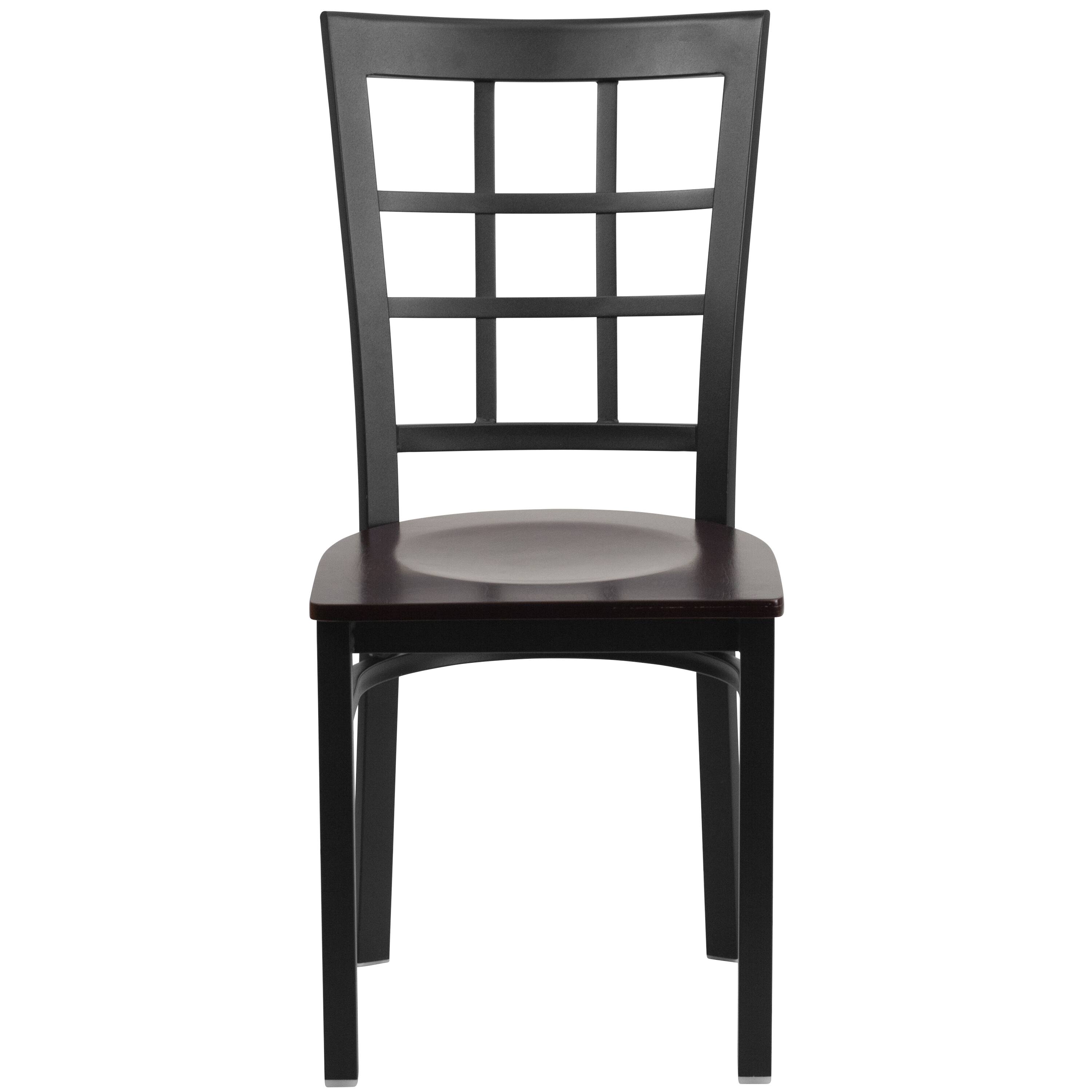 Alt View 6. Emma + Oliver - 2 Pack Window Back Metal Restaurant Chair - Walnut Wood Seat/Black Metal Frame.