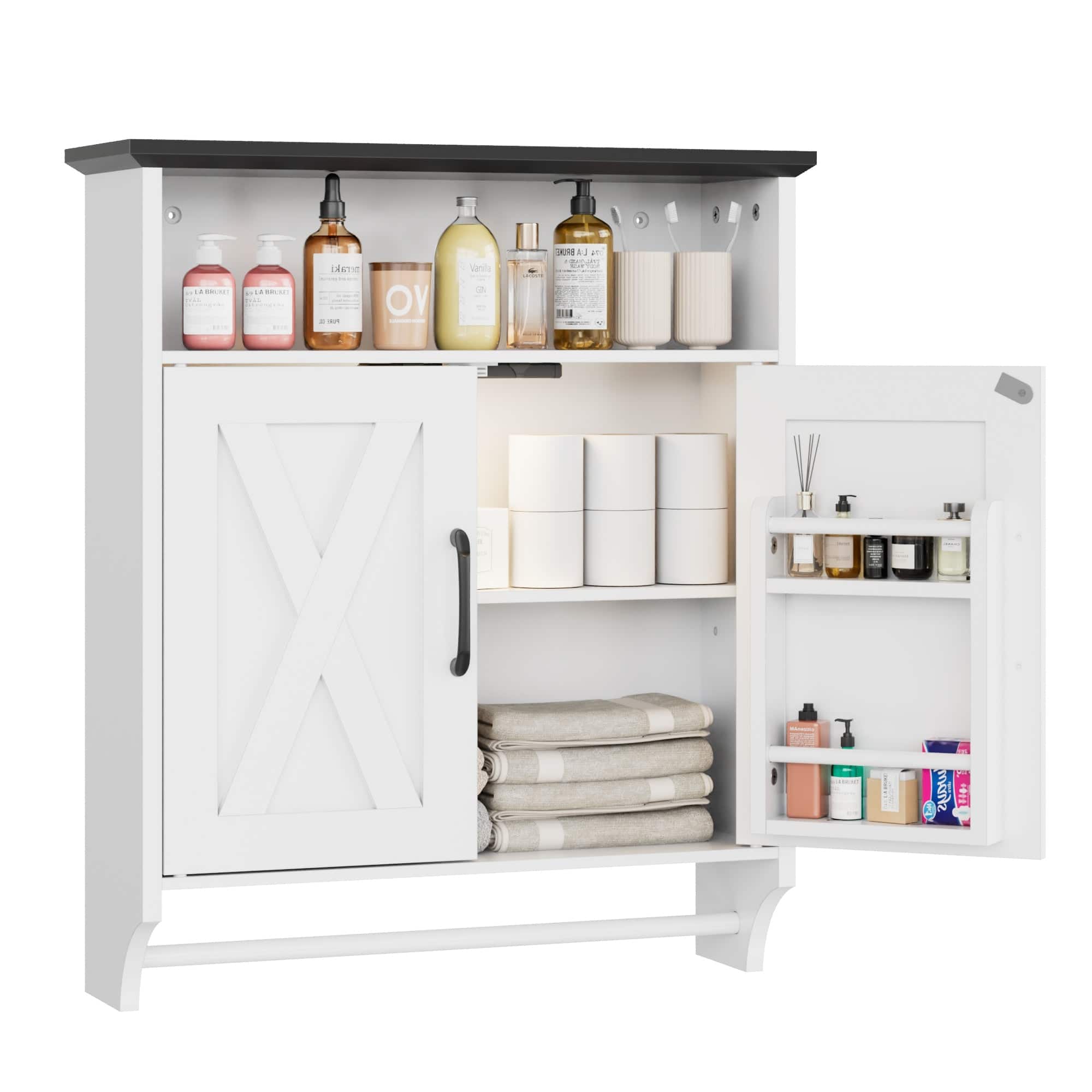 Vecelo - Bathroom Medicine Cabinet with Sensor LED Light, Wall Mounted Storage Cabinet with Adjustable Shelves - White