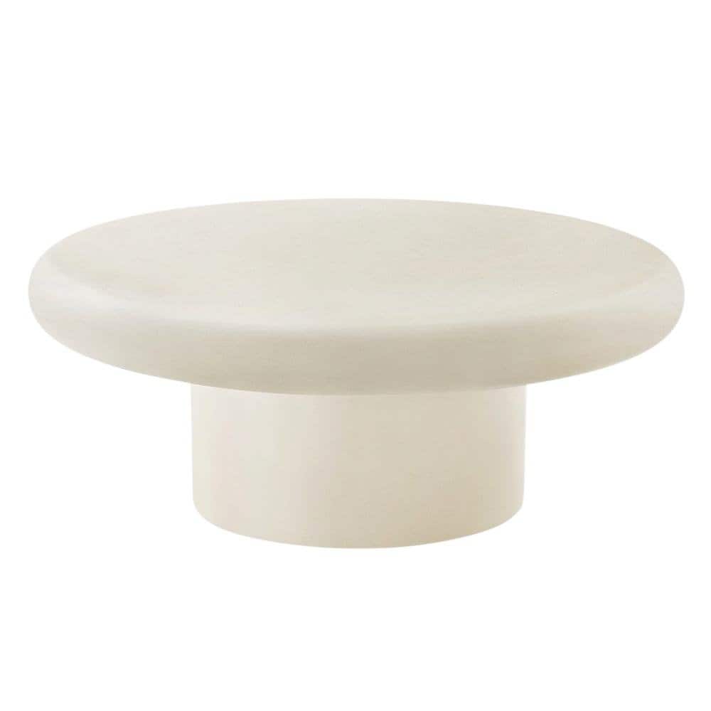 Outdoor Escape- Outdoor Concrete Round Coffee Table with Durable Surface- White