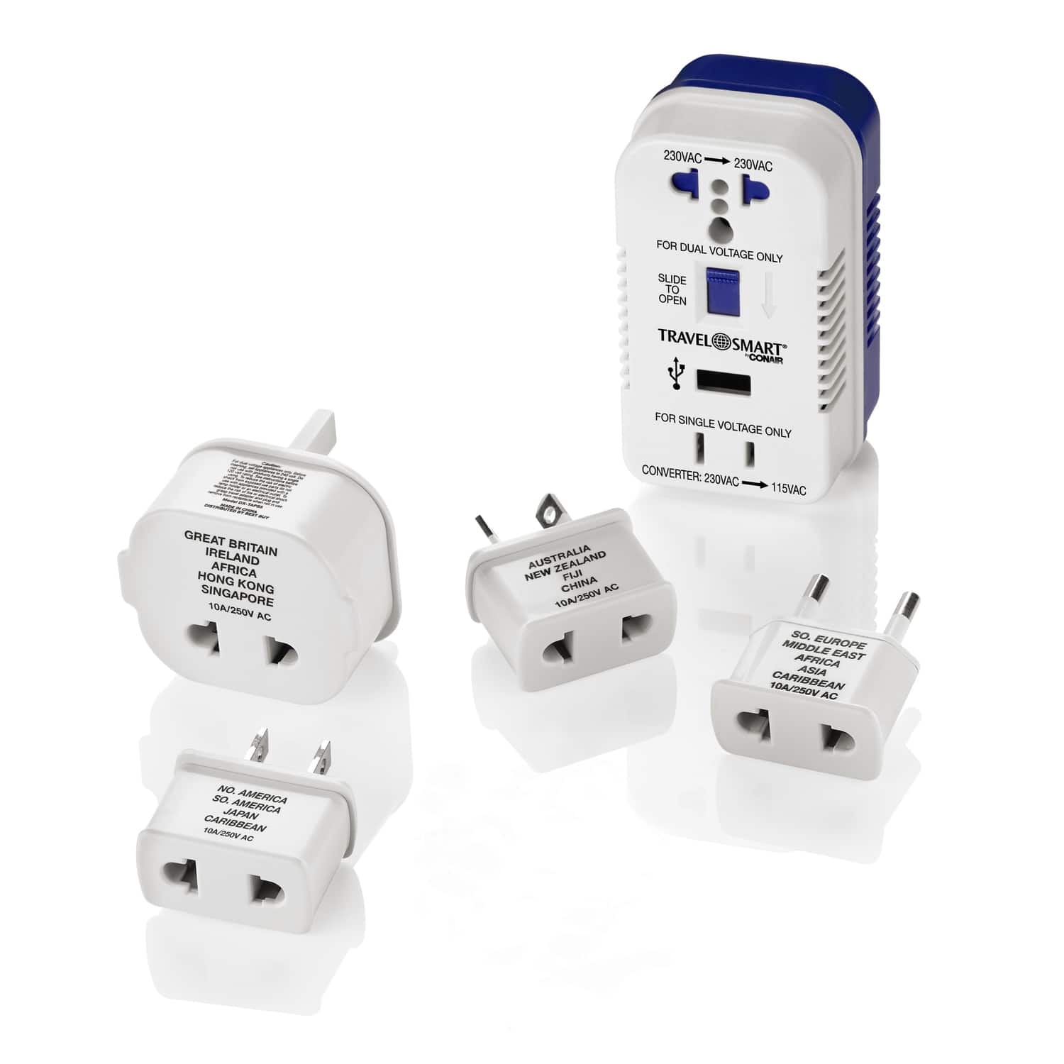 Conair - Travel Smart Type A/B/C/E/F/G For Worldwide Two Outlet Converter Set - White