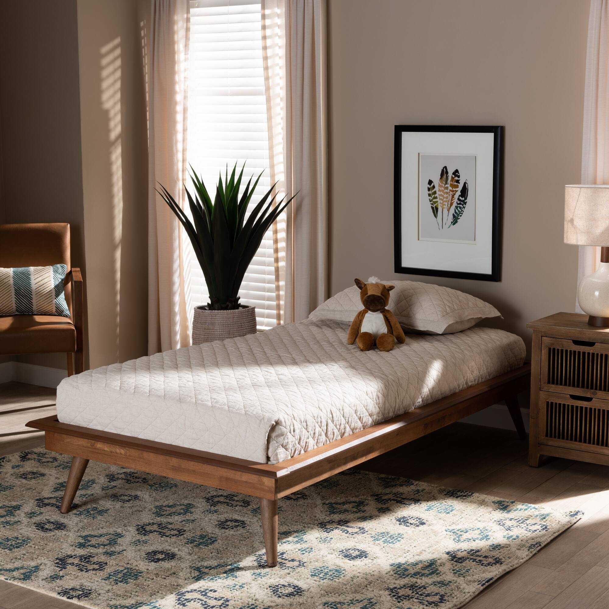 Alt View 1. Baxton Studio - Karine Mid-Century Modern Walnut Brown Finished Wood Platform Bed Frame - Ash Walnut.