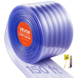 VEVOR - Clear PVC Strip Curtain, 150 ft Length x 12 in Width, Ribbed Plastic Door Strip Bulk Roll, Walk in Freezer Cooler - Light blue