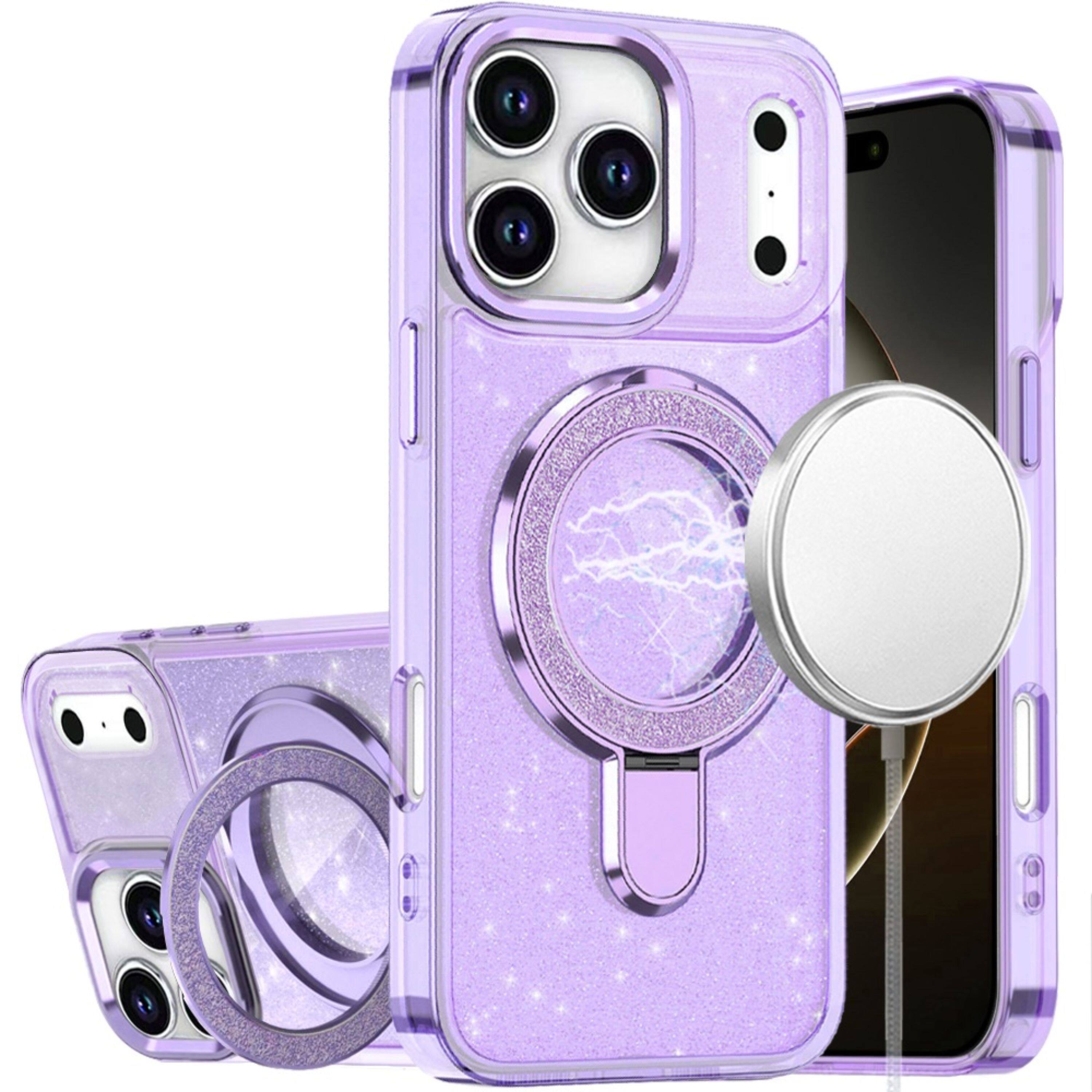Front. Kitcheniva - Full Glitter Magnetic Stand Case With Tempered Glass For iPhone 17 Pro Light Purple - Light Purple.