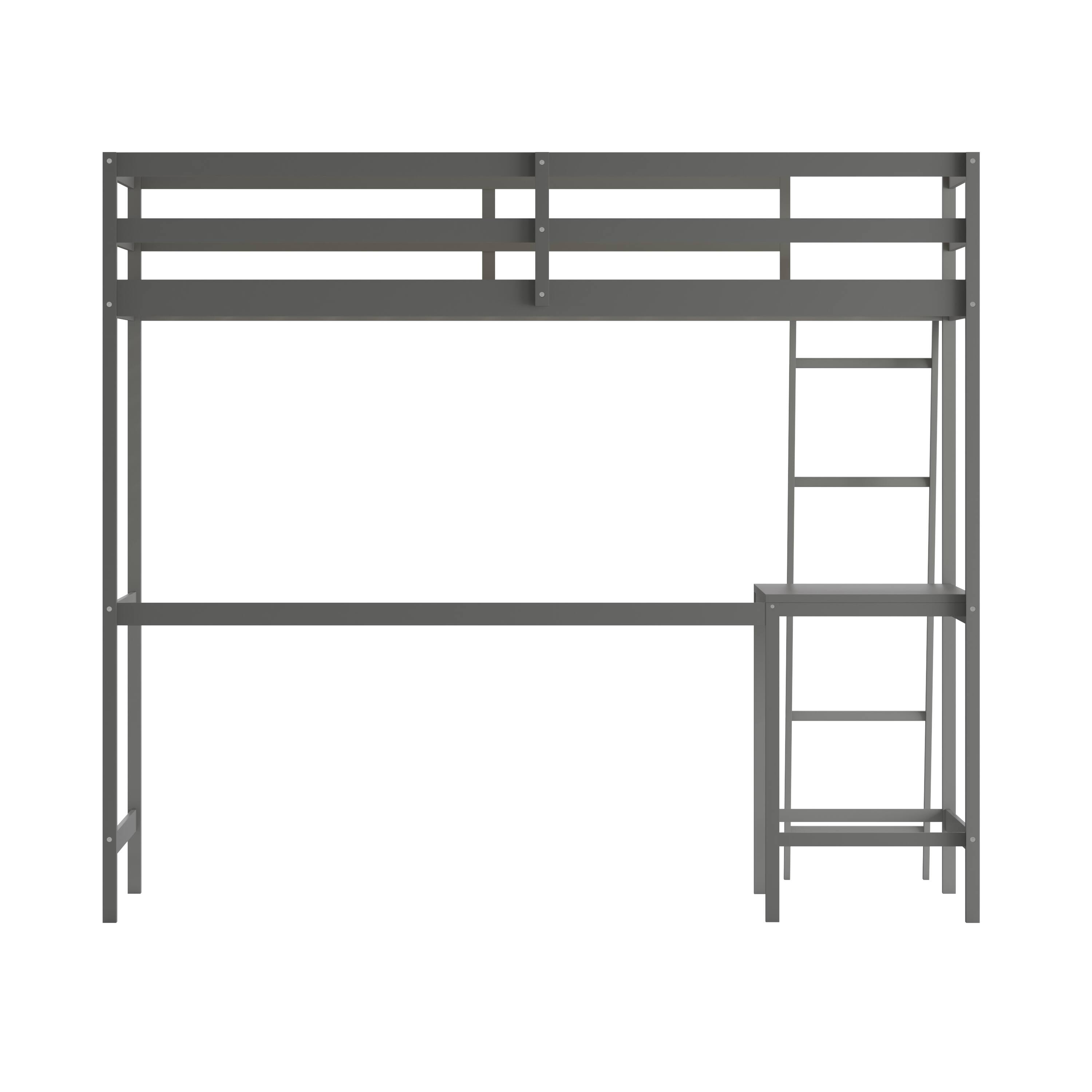 Alt View 7. Emma + Oliver - Wooden Loft Bed Frame with Integrated Desk and Ladder - Light Gray.