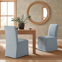 Aster Slub Weave Fabric Slipcovered Dining Chairs Set of 2 by Modway - Sky