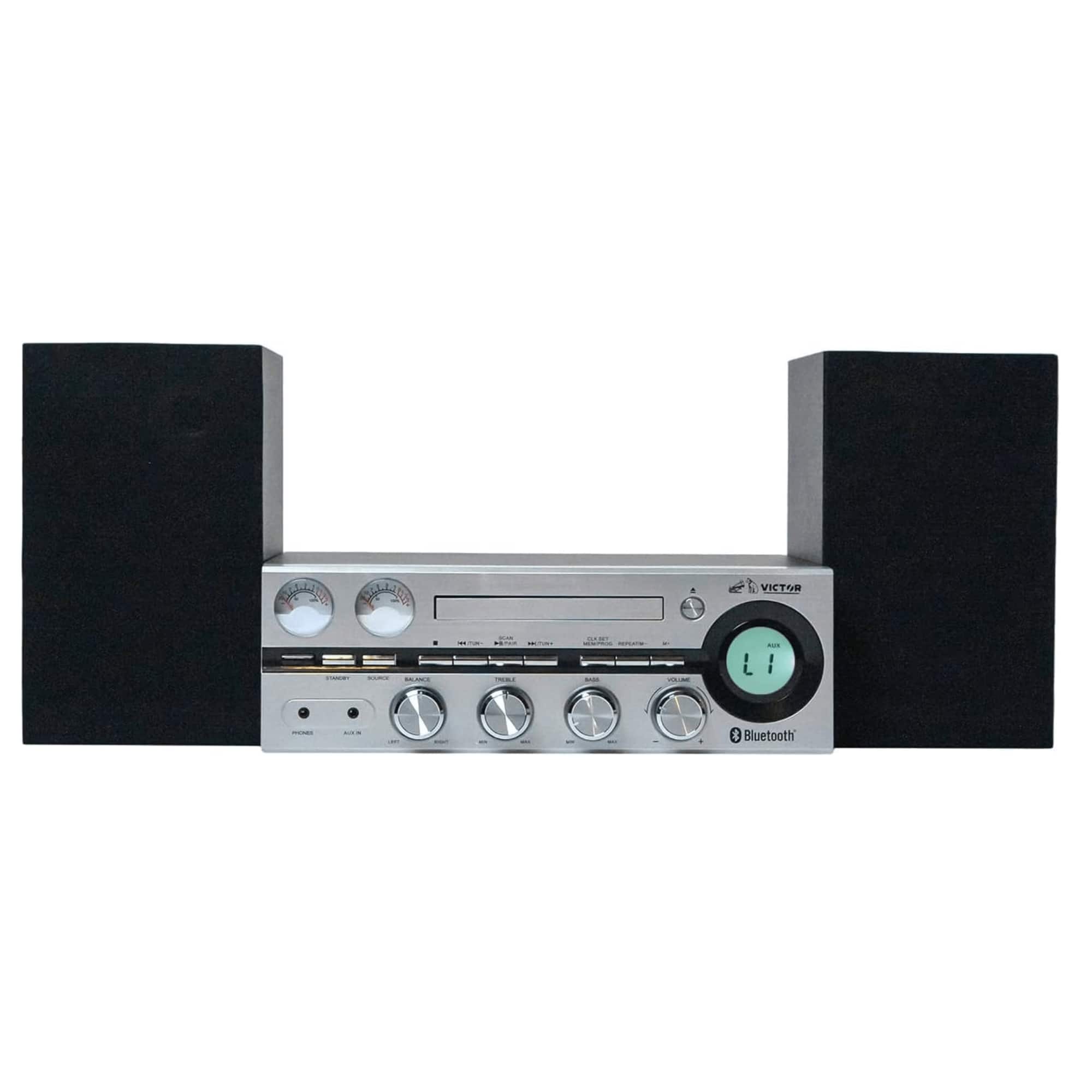 Victor Audio - Milwaukee 50W Desktop CD Stereo System w Bluetooth, CD Player & FM Radio - Silver