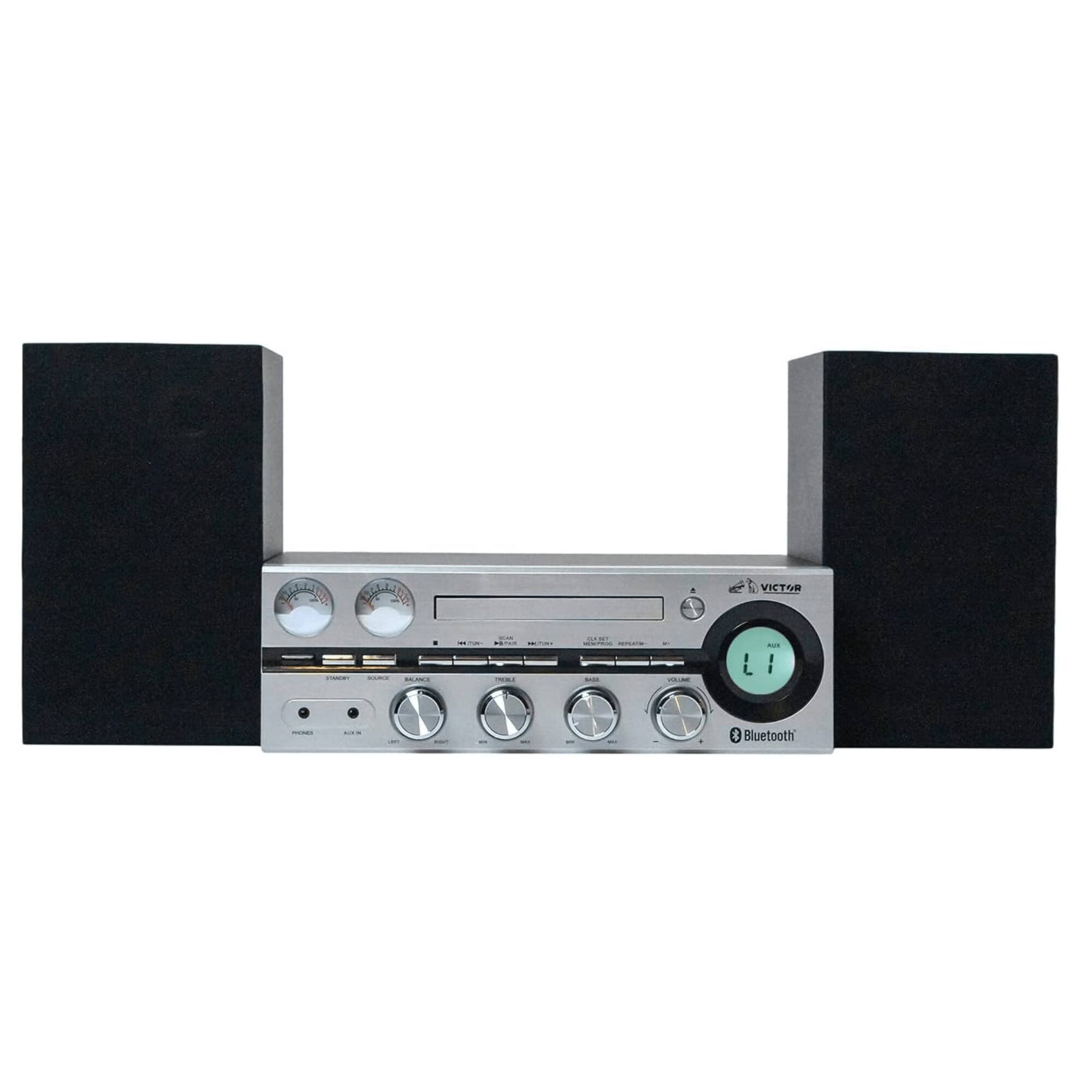Victor Audio - Milwaukee 50W Desktop CD Stereo System w Bluetooth, CD Player & FM Radio - Silver