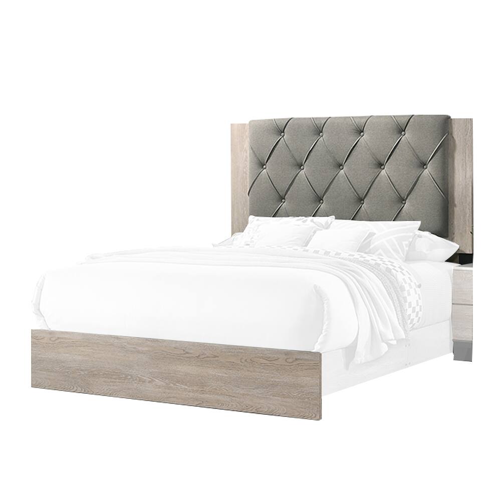 Manhattan Lane - Wooden Queen Bed with Button Tufted Upholstered Headboard - Gray and Cream